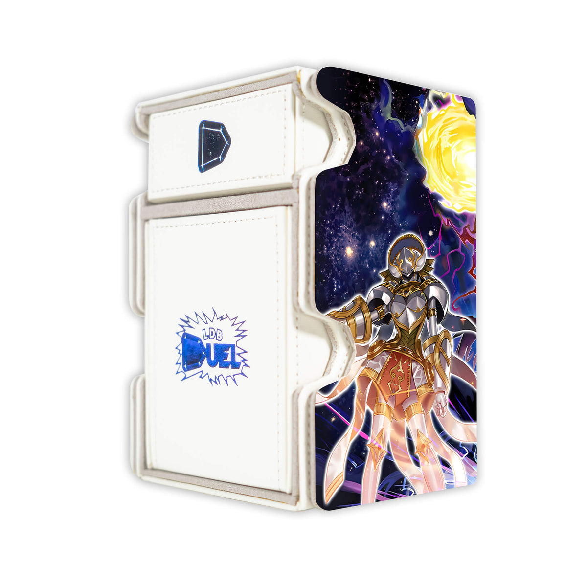 Here is the Right View of the Monarch Mach 3 White Deck Box. Sylvio-yugioh-deck-tray-dice-tray-LDB-Duel