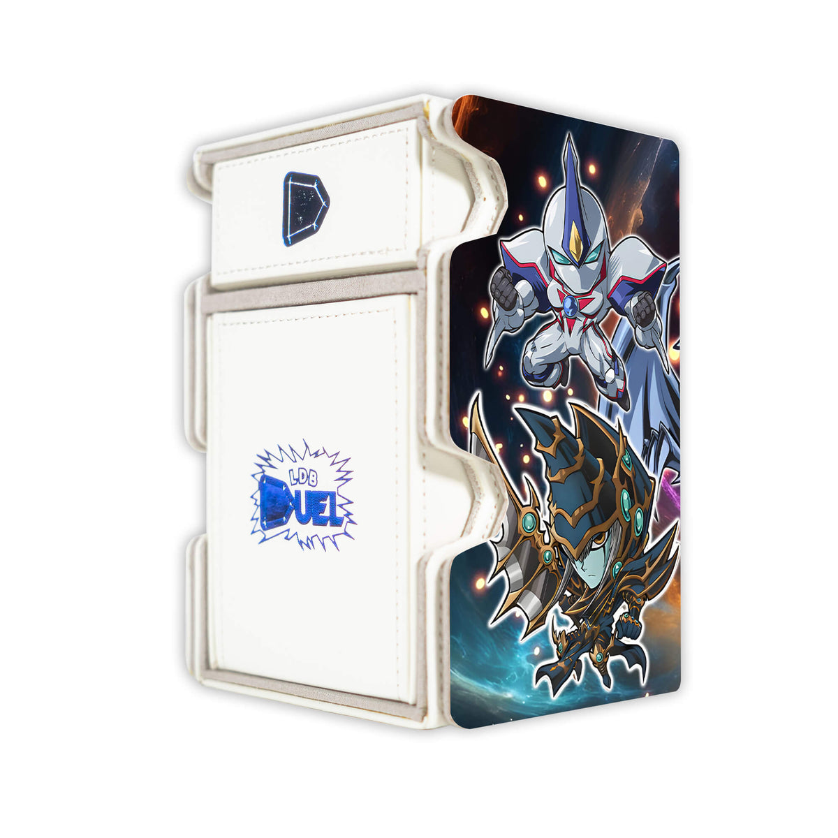 Here is the Right View of the Monster Mayhem Mach 3 White Deck Box. Dark-Paladin-yugioh-deck-tray-dice-tray-LDB-Duel