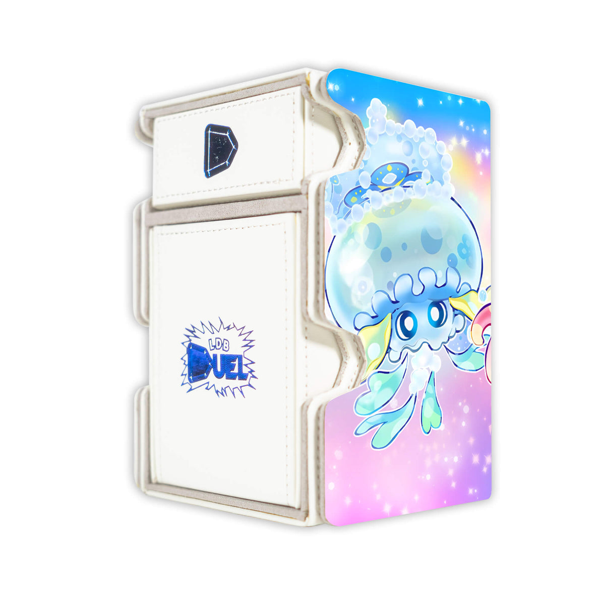 Here is the Right View of the Mulcharmy Archetype Mach 3 White Deck Box. Purulia-yugioh-deck-tray-dice-tray-LDB-Duel