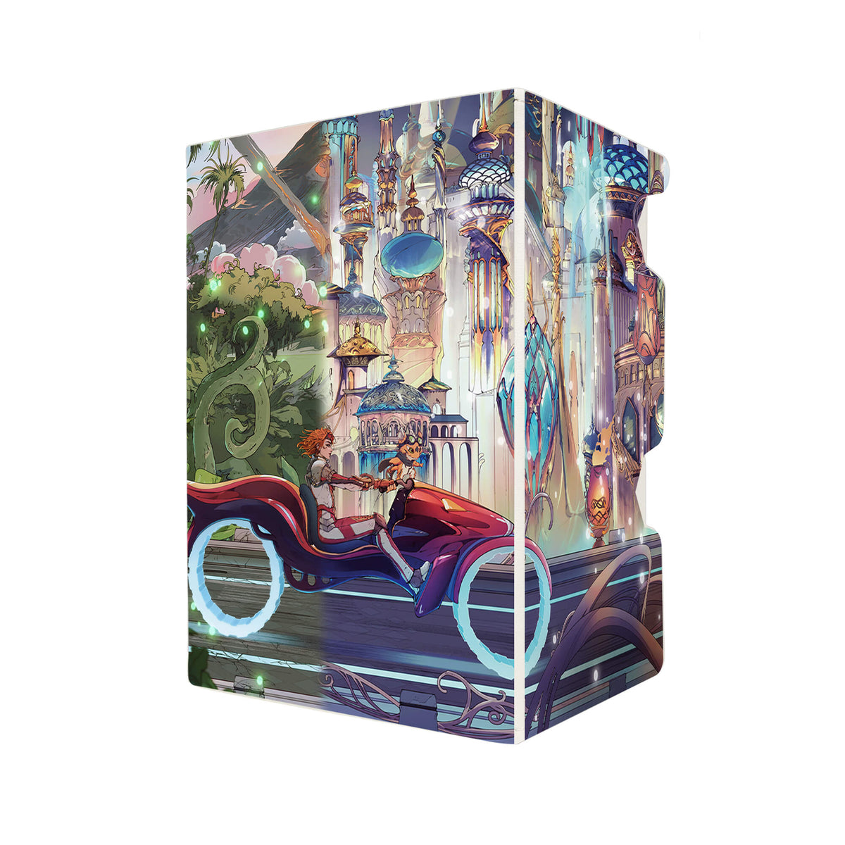 Here's another quality white deck box from LDB Duel featuring our exclusive Muraganda and Avishkar art. Fits all types of trading card games, including Pokémon, Yu-Gi-Oh! and Magic The Gathering. The perfect card holder for the TCG player safely holds up to 100 double-sleeved cards. EVEN in extra thick sleeves. Comes with a pull-out dice tray. Aetherdrift-magic-ygo-digimon-card_protector-gaming-accesories-LDB-Duel