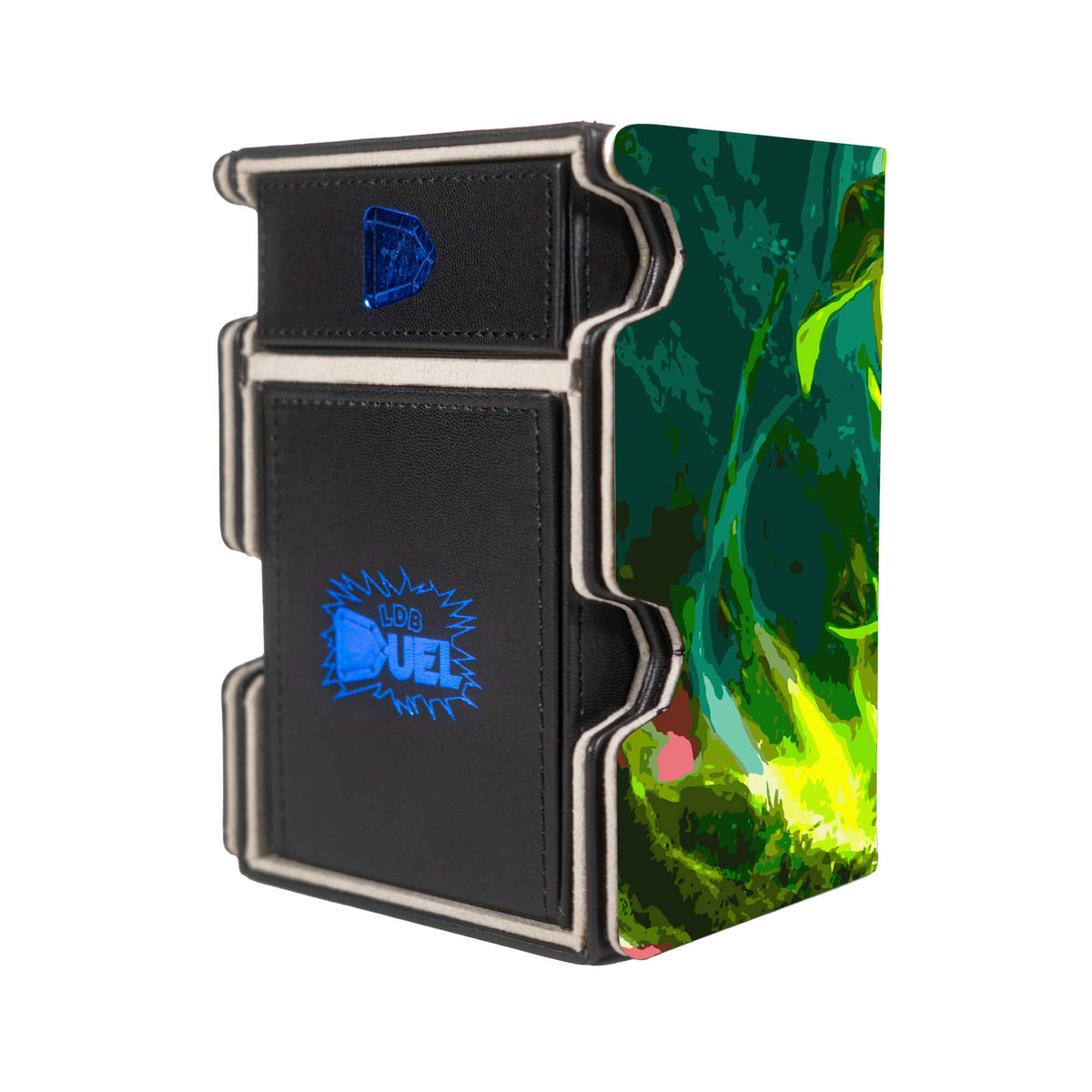 Here is the Right View of the Nissa Revane Mach 3 Black Deck Box. Zendikar-mtg-deck-tray-dice-tray-LDB-Duel