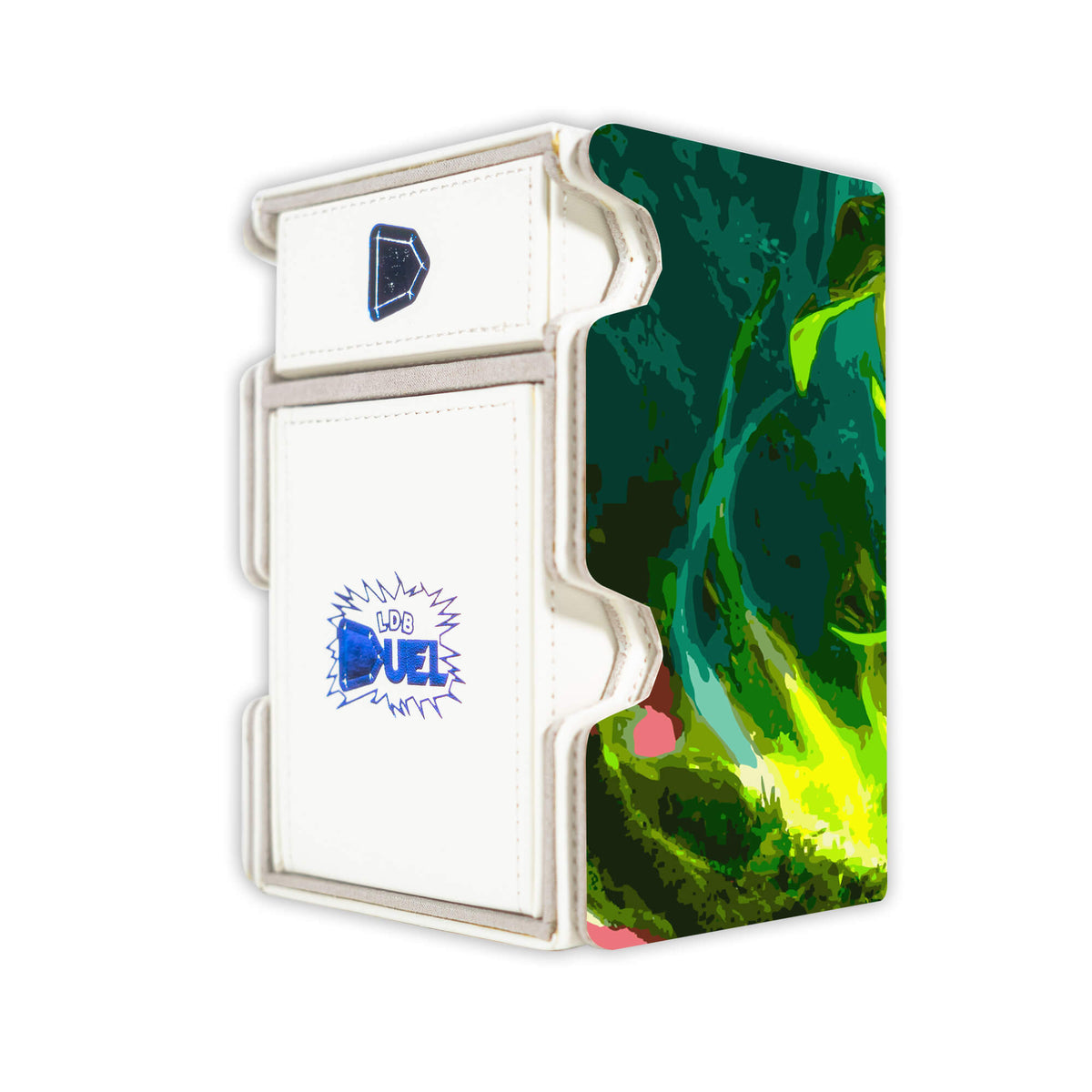 Here is the Right View of the Nissa Revane Mach 3 White Deck Box. Planeswalker-mtg-deck-tray-dice-tray-LDB-Duel