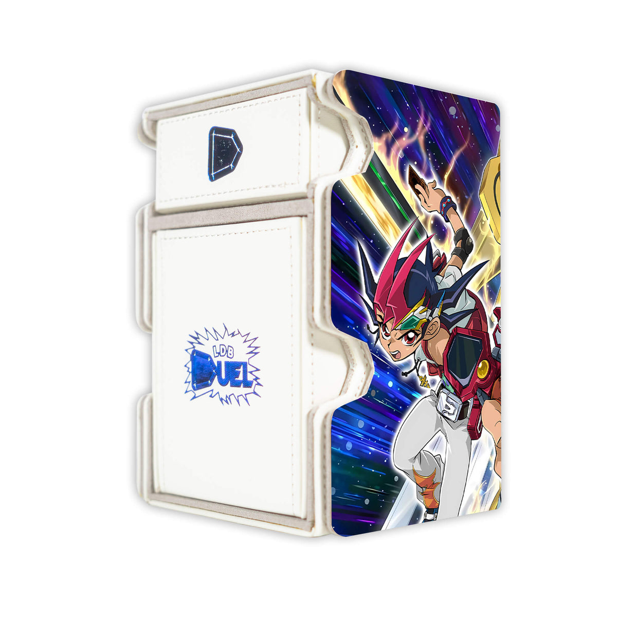 Here is the Right View of the Number F0: Utopic Future Zexal Mach 3 White Deck Box. Future-Numbers-yugioh-deck-tray-dice-tray-LDB-Duel
