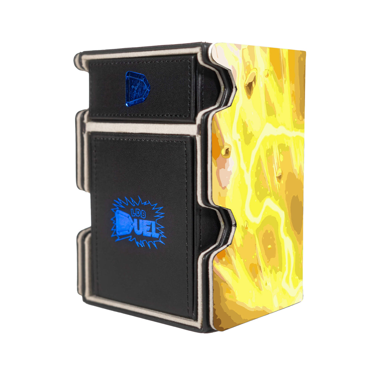 Here is the Right View of the Pikachu Mach 3 Black Deck Box. Electric-pokemon-deck-tray-dice-tray-LDB-Duel