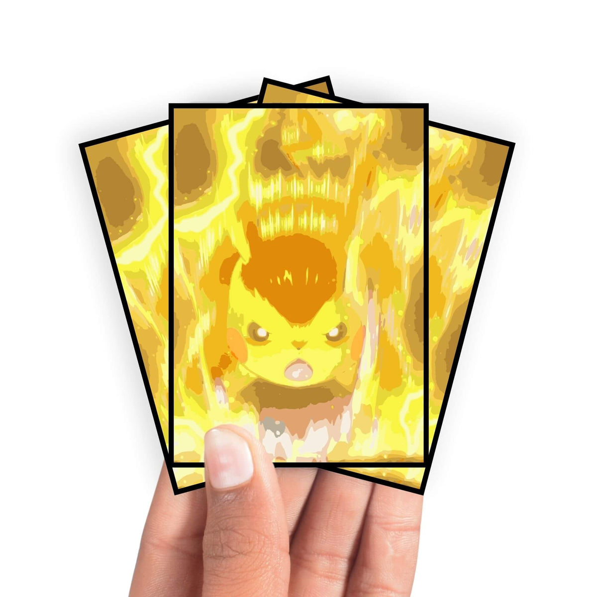 Enhance your cards with our elegant black border card sleeves, featuring a sleek, sophisticated design for a bold, modern aesthetic. From LDB Duel. Perfect for showcasing your collection, these sleeves are printed with our exclusive Pikachu design. Thunderbolt-pokemon-anime-yugioh-mtg-card-protection-standard-japanese-dragon-shield-LDB-Duel-black
