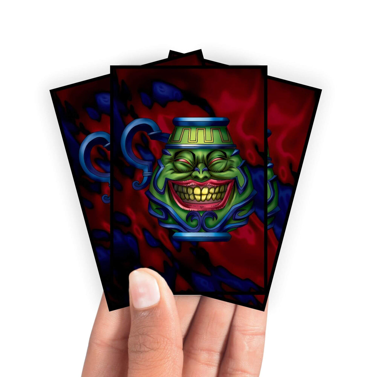 Enhance your cards with our elegant black border card sleeves, featuring a sleek, sophisticated design for a bold, modern aesthetic. From LDB Duel. Perfect for showcasing your collection, these sleeves are printed with our exclusive Pot of Greed design. Generosity-yugioh-mtg-pokemon-card-protection-standard-japanese-dragon-shield-LDB-Duel-black
