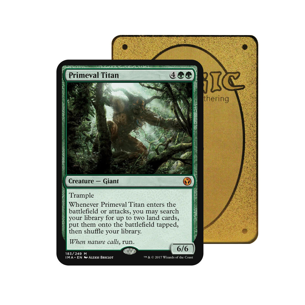 Level up your game with our custom-printed metal orica cards, featuring exclusive Primeval Titan artwork in gold metal. Durable, scratch-resistant, and embossed with the iconic Yu-Gi-Oh! card back, these slim orica cards fit perfectly in card sleeves. Valakut-mtg-yugioh-pokemon-metal-card-embossed-design-custom-artwork-duel-accessories-ldb-duel
