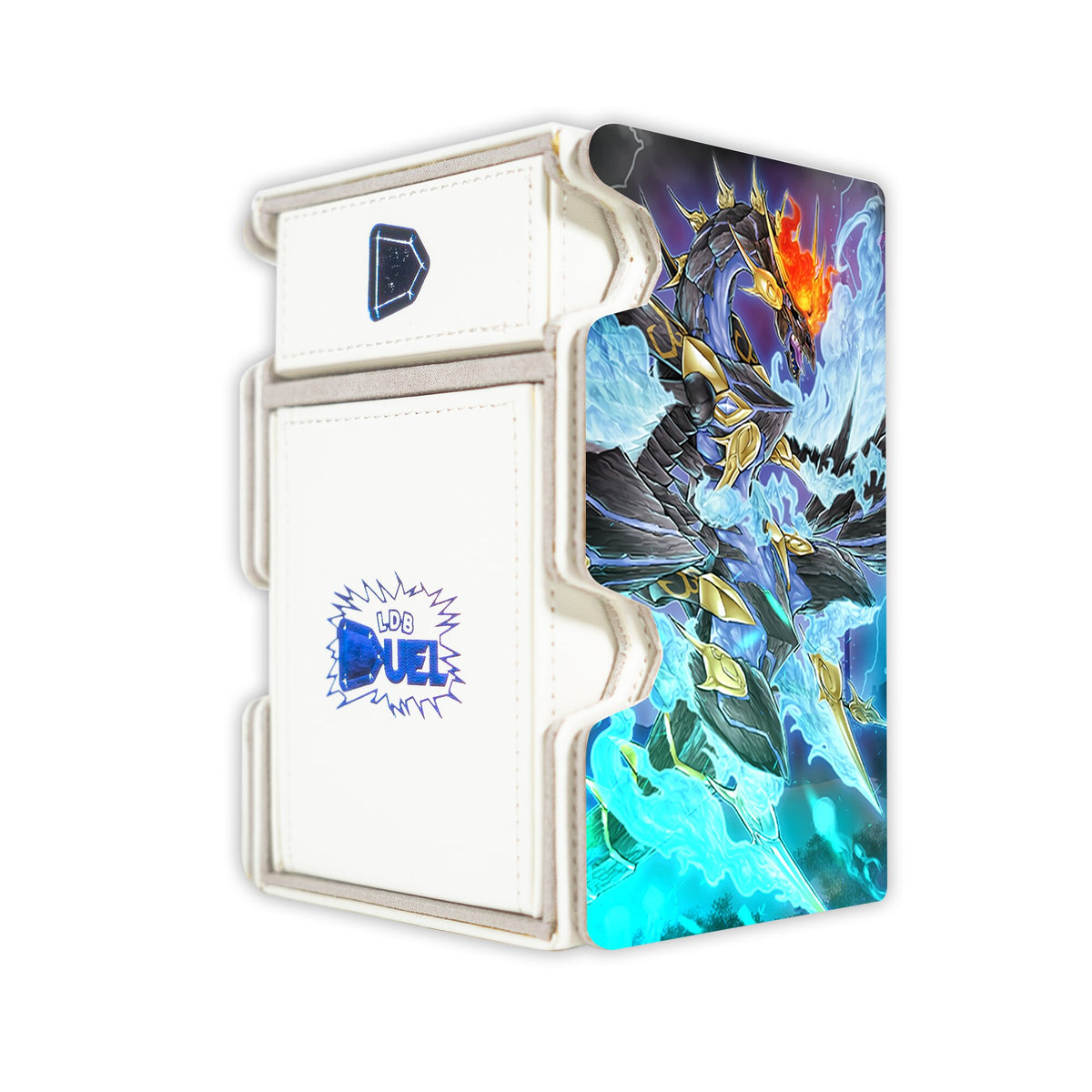 Here is the Right View of the Red-Eyes Zombie Dragon Mach 3 White Deck Box. Zombie-yugioh-deck-tray-dice-tray-LDB-Duel