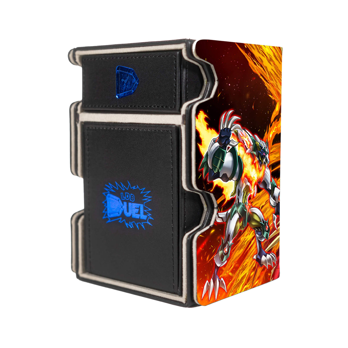 Here is the Right View of the Salamangreat Raging Phoenix Mach 3 Black Deck Box. Balelynx-yugioh-deck-tray-dice-tray-LDB-Duel
