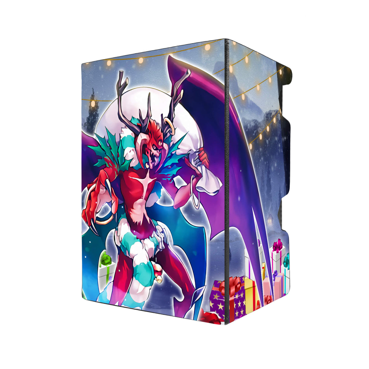 Here's another quality black deck box from LDB Duel featuring our exclusive Santa Claws art. Fits all types of trading card games, including Pokémon, Yu-Gi-Oh! and Magic The Gathering. The perfect card holder for the TCG player safely holds up to 100 double-sleeved cards. EVEN in extra thick sleeves. Comes with a pull-out dice tray. Christmas-Monster-yugioh-mtg-pokemon-tcg-accessories-card-storage-LDB-Duel