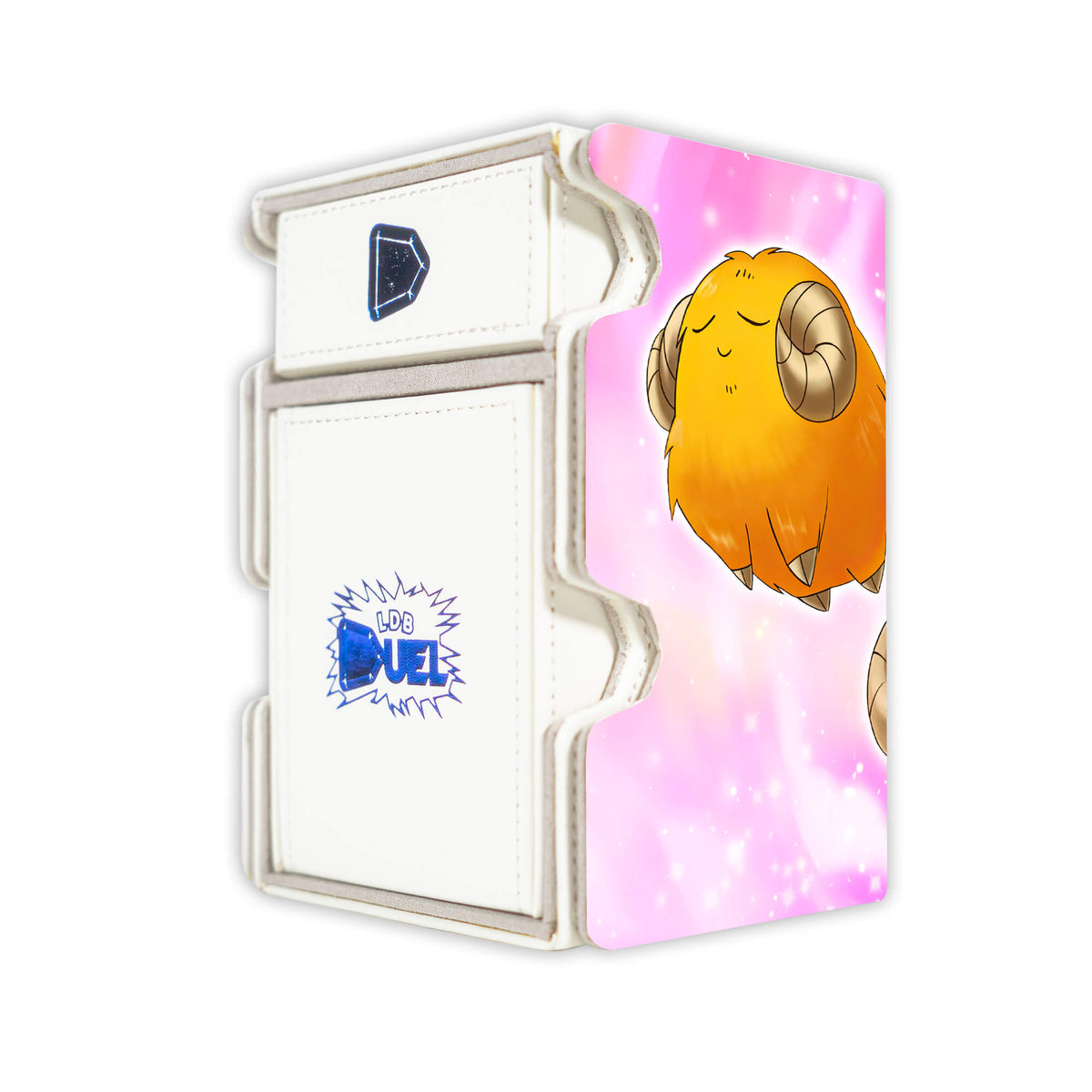 Here is the Right View of the Scapegoat Mach 3 White Deck Box. Orange-yugioh-deck-tray-dice-tray-LDB-Duel