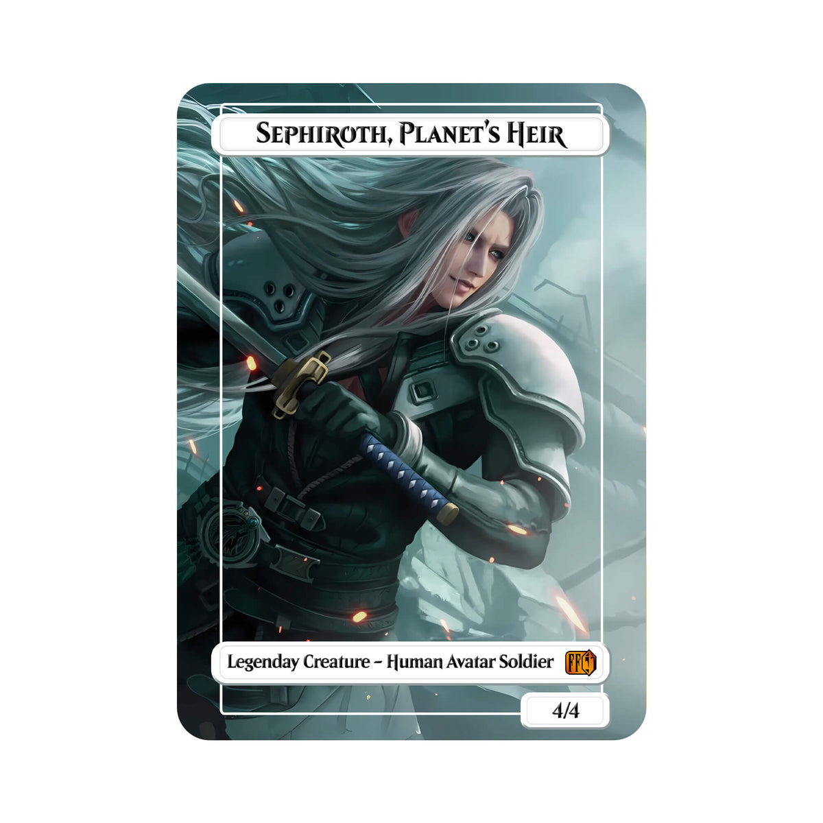 Level up your game with our custom-printed metal orica card, featuring exclusive Sephiroth, Planet's Heir artwork in gold metal. Durable, scratch-resistant, and embossed with the iconic Yu-Gi-Oh! card back, these slim field centers fit perfectly in card sleeves. Masamune-mtg-yugioh-pokemon-metal-card-embossed-design-custom-artwork-duel-accessories-ldb-duel