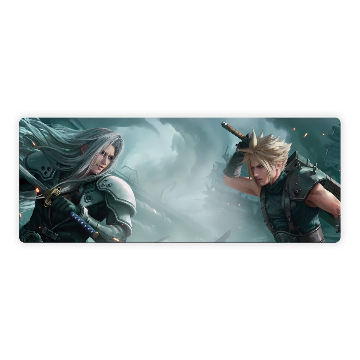 Level up your gaming setup from the LDB Duel featuring our exclusive Sephiroth VS Cloud Strife Mouse Pad! Designed for gamers who value precision and comfort, this 31x12 inch masterpiece boasts a soft cloth surface for ultra-smooth tracking and a non-slip rubber base for stability during intense battles. Stylish, durable, and machine washable, it's the ultimate accessory for your desk.Ultima-Weapon-mtg-yugioh-pokemon-custom-artwork-premium-durable-rubber-ldb-duel