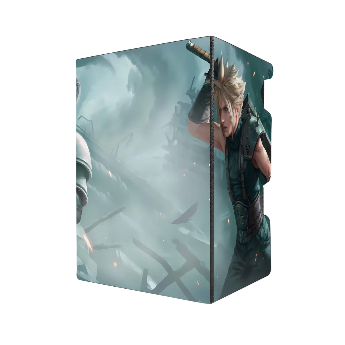 Here's another quality black deck box from LDB Duel featuring our exclusive Sephiroth VS Cloud Strife art. Fits all types of trading card games, including Pokémon, Yu-Gi-Oh! and Magic The Gathering. The perfect card holder for the TCG player safely holds up to 100 double-sleeved cards. EVEN in extra thick sleeves. Comes with a pull-out dice tray. Broadswords-mtg-tcg-accessories-card-storage-LDB-Duel
