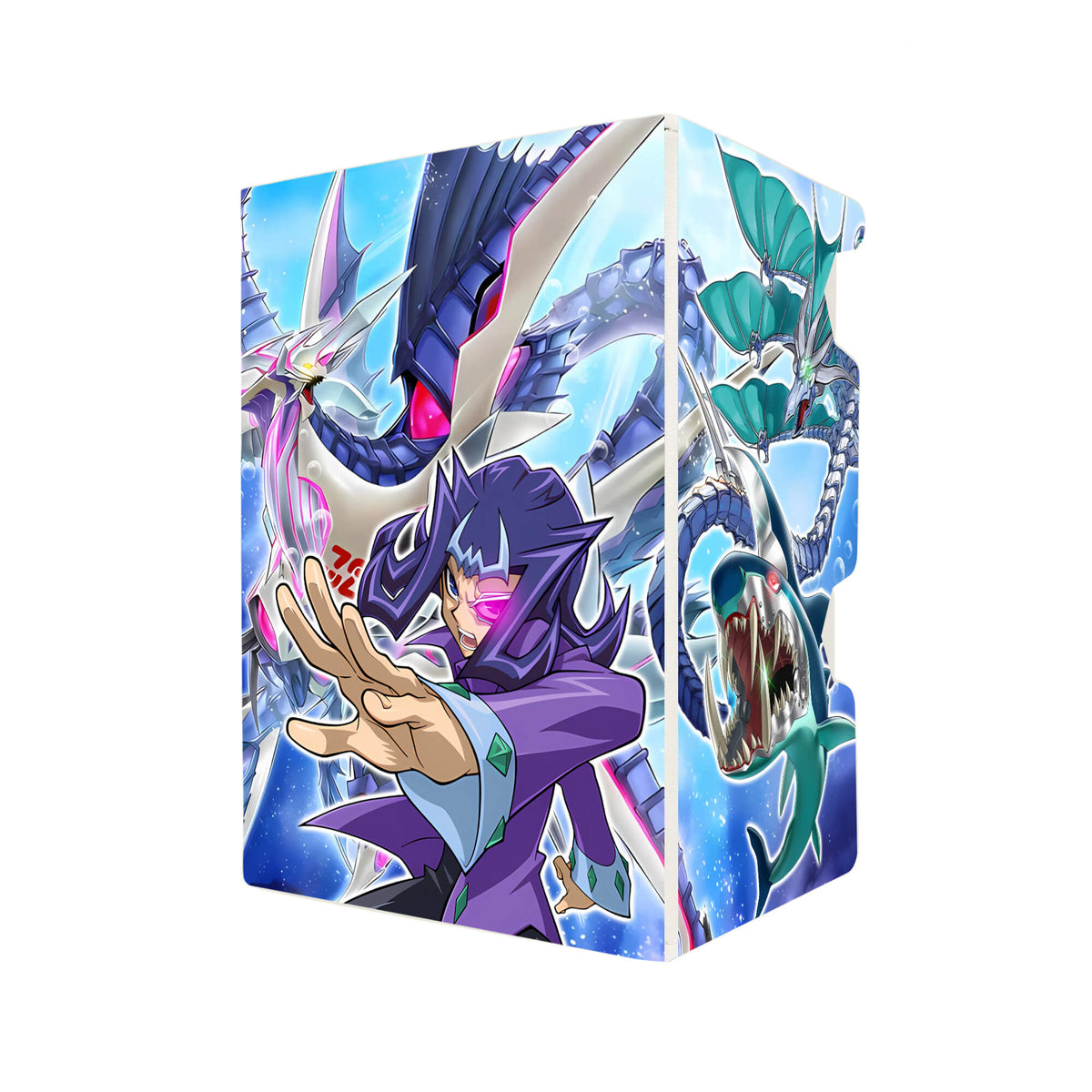 Here's another quality white deck box from LDB Duel featuring our exclusive Shark Drake LeVeiss art. Fits all types of trading card games, including Pokémon, Yu-Gi-Oh! and Magic The Gathering. The perfect card holder for the TCG player safely holds up to 100 double-sleeved cards. EVEN in extra thick sleeves. Comes with a pull-out dice tray. Number-C-ygo-magic-digimon-card_protector-gaming-accesories-LDB-Duel
