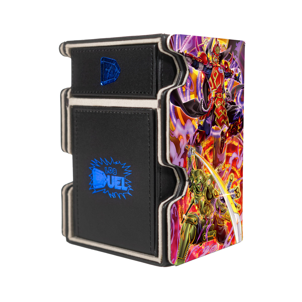 Here is the Right View of the Six Samurai Archetype Mach 3 Black Deck Box. Tactical-Monk-yugioh-deck-tray-dice-tray-LDB-Duel