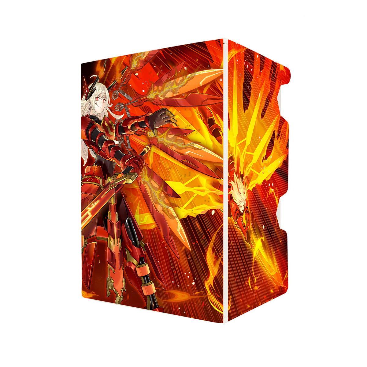Here's another quality white deck box from LDB Duel featuring our exclusive Sky Striker Ace - Kagari art. Fits all types of trading card games, including Pokémon, Yu-Gi-Oh! and Magic The Gathering. The perfect card holder for the TCG player safely holds up to 100 double-sleeved cards. EVEN in extra thick sleeves. Comes with a pull-out dice tray. Sky-Striker-yugioh-tcg-accessories-card-storage-LDB-Duel
