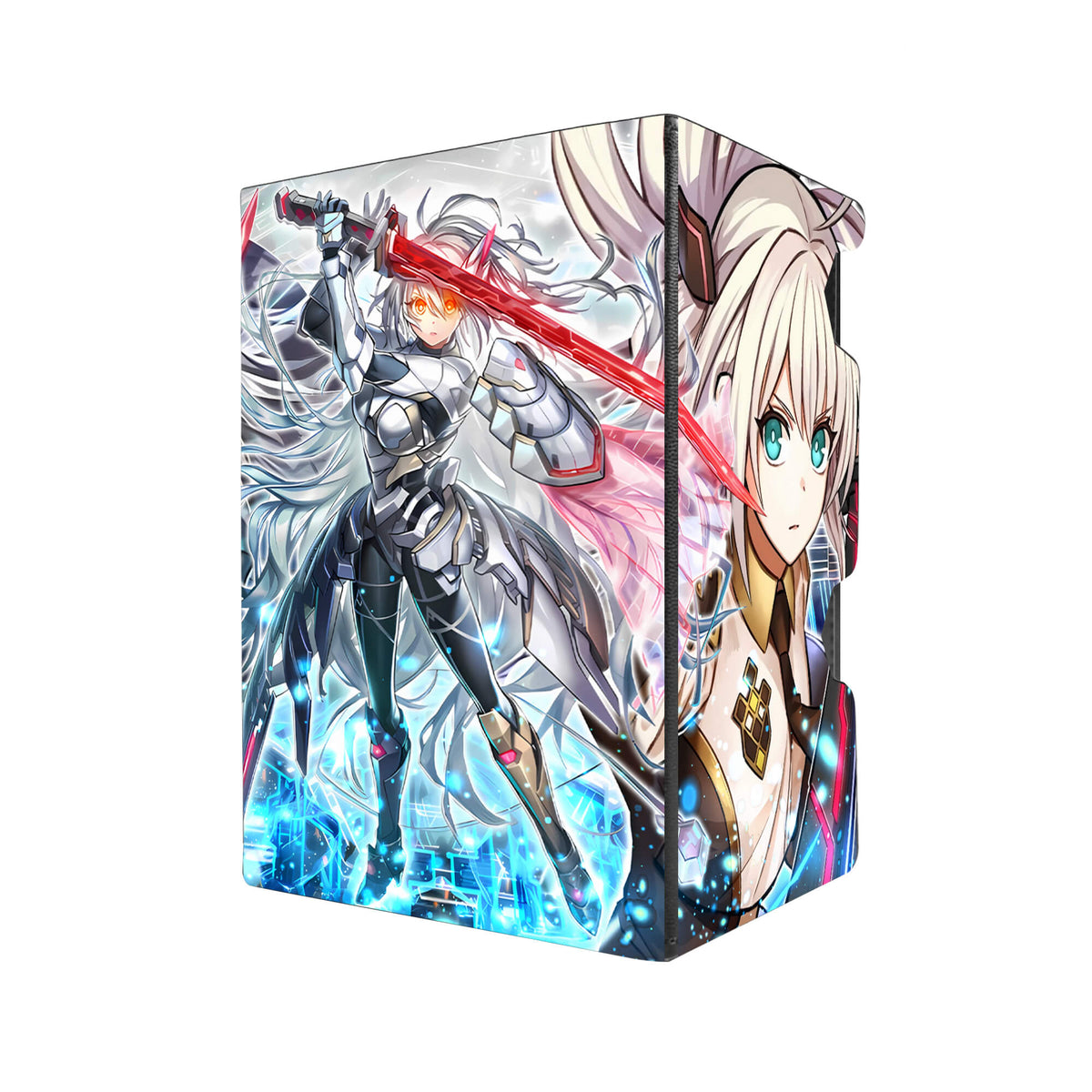 Here's another quality black deck box from LDB Duel featuring our exclusive Sky Striker Ace - Zero art. Fits all types of trading card games, including Pokémon, Yu-Gi-Oh! and Magic The Gathering. The perfect card holder for the TCG player safely holds up to 100 double-sleeved cards. EVEN in extra thick sleeves. Comes with a pull-out dice tray. Raye-yugioh-tcg-accessories-card-storage-LDB-Duel