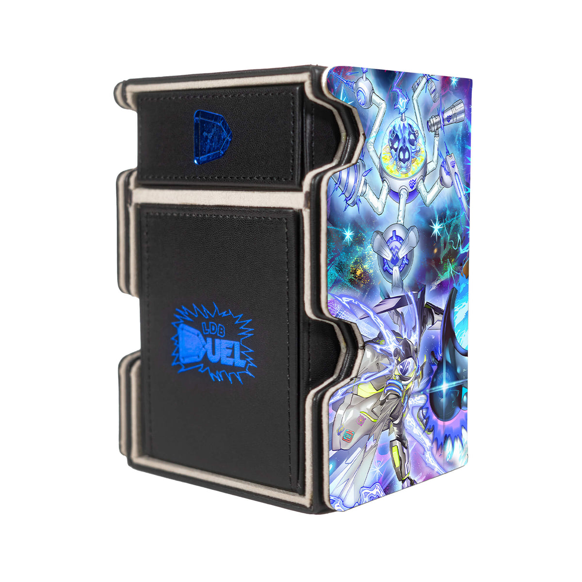Here is the Right View of the Spright Archetype Mach 3 Black Deck Box. Spright-Carrot-yugioh-deck-tray-dice-tray-LDB-Duel