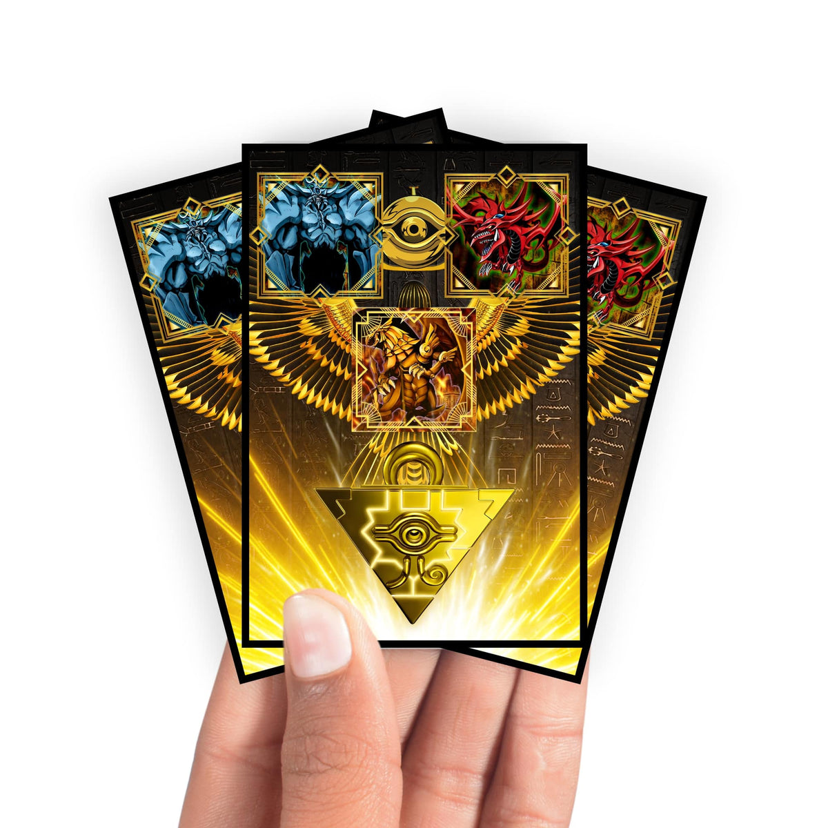 Enhance your cards with our elegant black border card sleeves, featuring a sleek, sophisticated design for a bold, modern aesthetic. From LDB Duel. Perfect for showcasing your collection, these sleeves are printed with our exclusive Tablet of Lost Memories design. Egyptian-Gods-yugioh-mtg-pokemon-card-protection-standard-japanese-dragon-shield-LDB-Duel-black