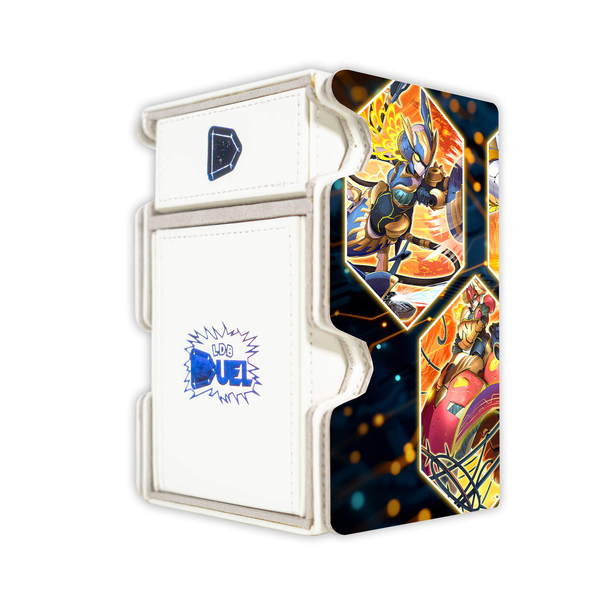 Here is the Right View of the Therion Archetype Mach 3 White Deck Box. Alasia-yugioh-deck-tray-dice-tray-LDB-Duel