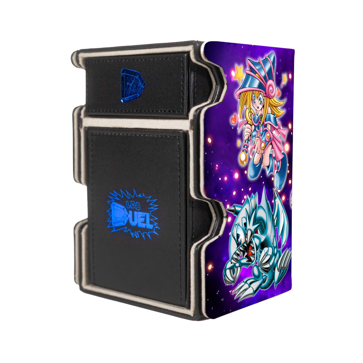 Here is the Right View of the Toon Sun God Nika Mach 3 Black Deck Box. Gear-5-anime-deck-tray-dice-tray-LDB-Duel