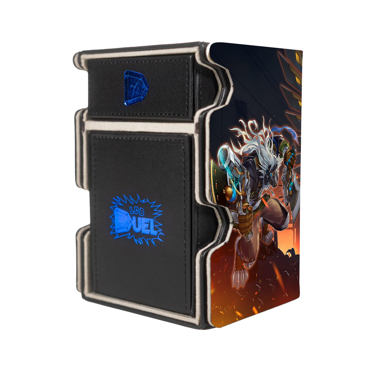 Here is the Right View of the Tri-Brigade Archetype Mach 3 Black Deck Box. Fraktall-yugioh-deck-tray-dice-tray-LDB-Duel