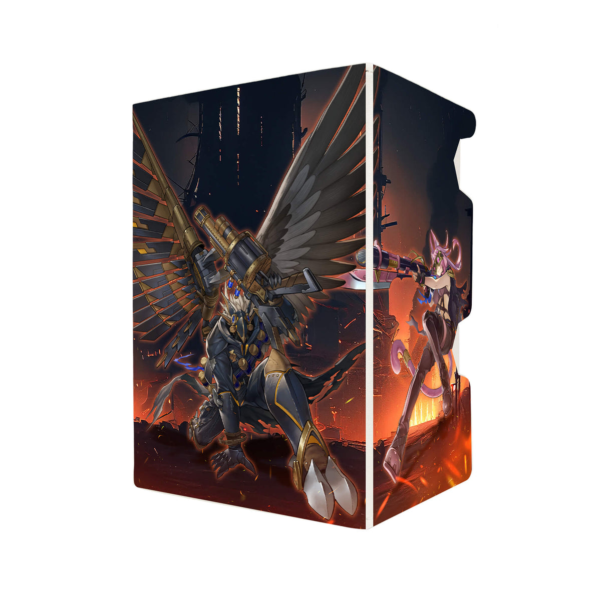 Here's another quality white deck box from LDB Duel featuring our exclusive Tri-Brigade Archetype art. Fits all types of trading card games, including Pokémon, Yu-Gi-Oh! and Magic The Gathering. The perfect card holder for the TCG player safely holds up to 100 double-sleeved cards. EVEN in extra thick sleeves. Comes with a pull-out dice tray. Tri-Brigade-ygo-magic-digimon-card-protector-gaming-accesories-LDB-Duel