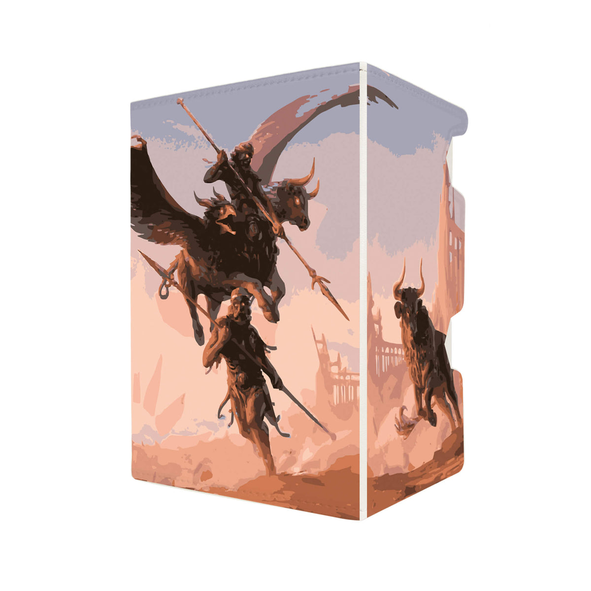 Here's another quality white deck box from LDB Duel featuring our exclusive Triplicate Titan art. Fits all types of trading card games, including Pokémon, Yu-Gi-Oh! and Magic The Gathering. The perfect card holder for the TCG player safely holds up to 100 double-sleeved cards. EVEN in extra thick sleeves. Comes with a pull-out dice tray. Golem-mtg-tcg-accessories-card-storage-LDB-Duel