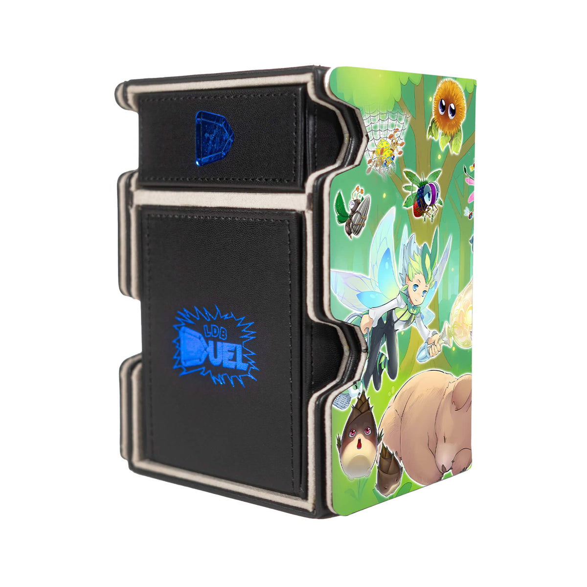 Here is the Right View of the Vernusylph Archetype Mach 3 Black Deck Box. Vernusylph-Goddess-yugioh-deck-tray-dice-tray-LDB-Duel