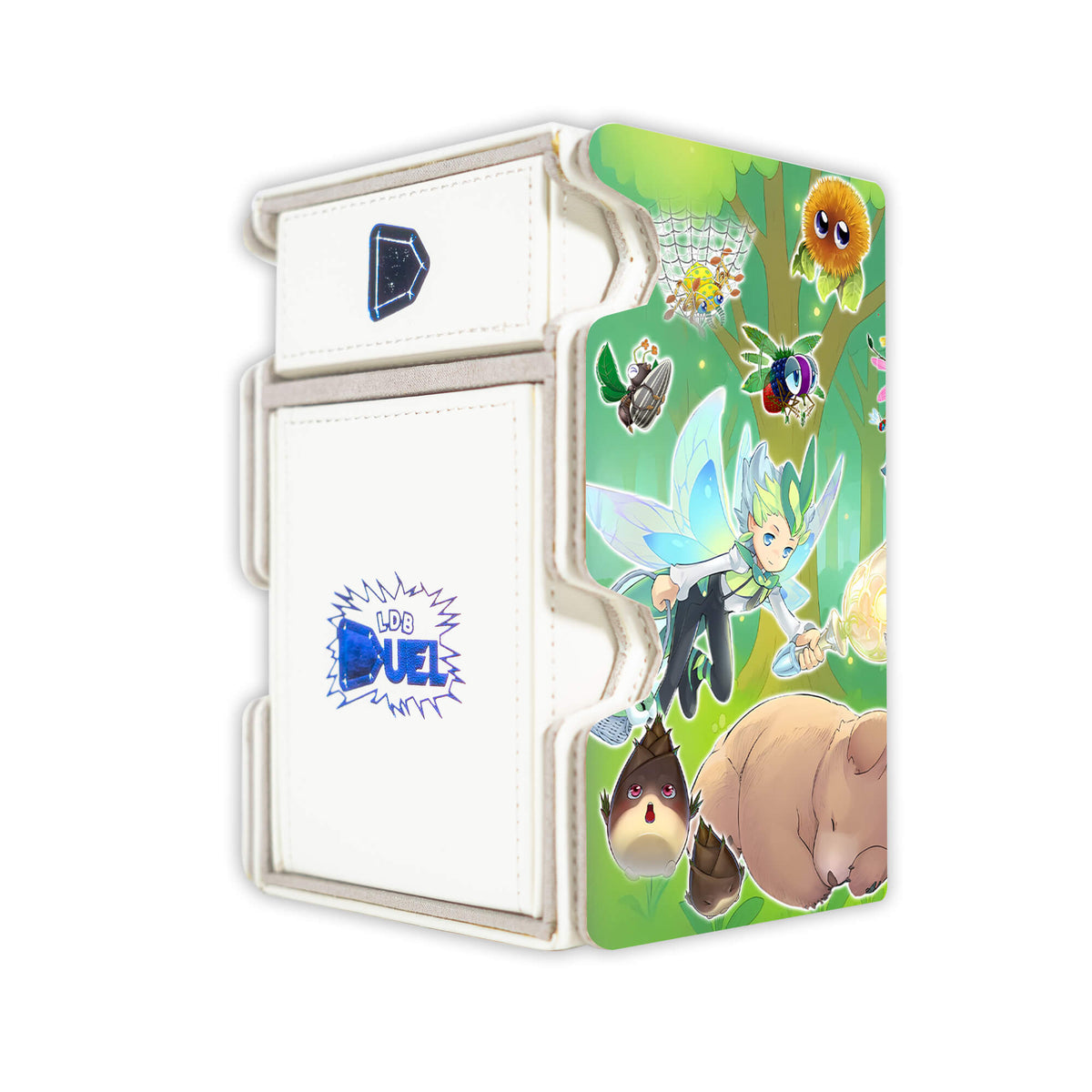 Here is the Right View of the Vernusylph Archetype Mach 3 White Deck Box. Corolla-yugioh-deck-tray-dice-tray-LDB-Duel
