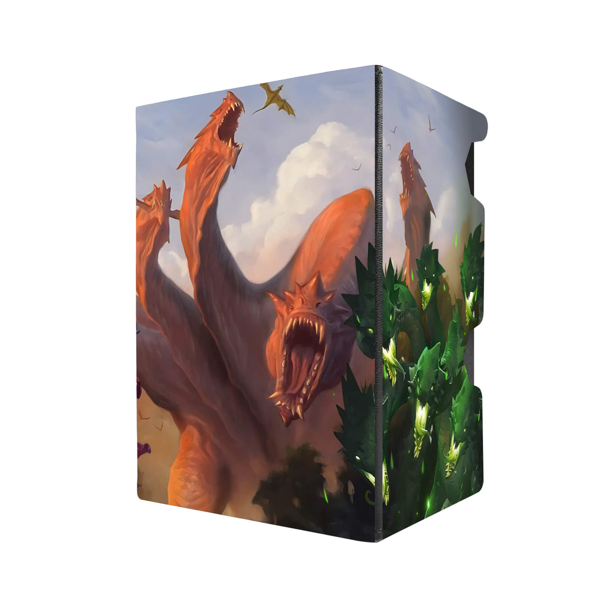 Here's another quality black deck box from LDB Duel featuring our exclusive Mistcutter Hydra - Kalonian Hydra - Voracious Hydra art. Fits all types of trading card games, including Pokémon, Yu-Gi-Oh! and Magic The Gathering. The perfect card holder for the TCG player safely holds up to 100 double-sleeved cards. EVEN in extra thick sleeves. Comes with a pull-out dice tray. Bloomburrow-Commander-mtg-tcg-accessories-card-storage-LDB-Duel