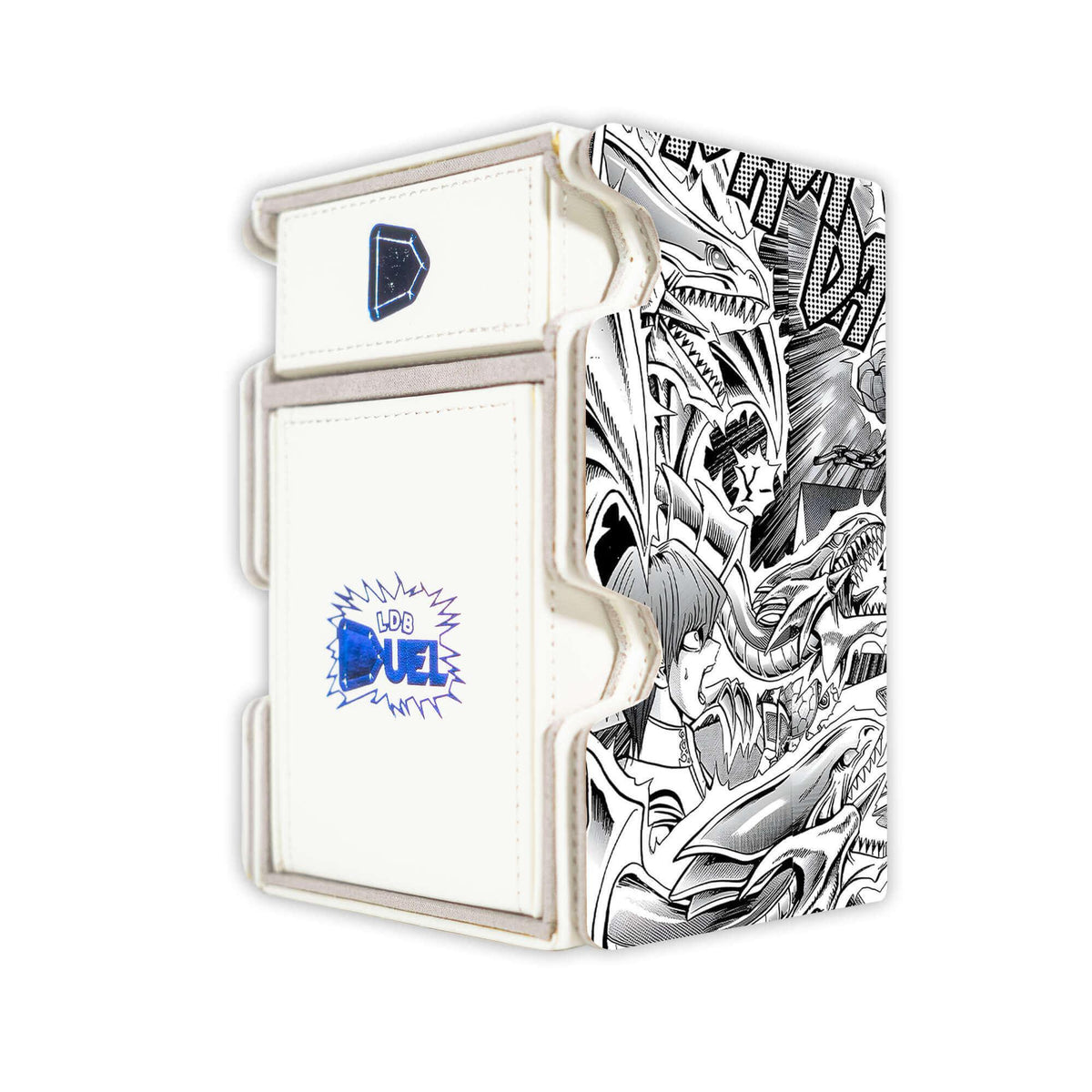 Here is the Right View of the Yami Yugi VS Seto Kaiba Mach 3 White Deck Box. Blue-Eyes-yugioh-deck-tray-dice-tray-LDB-Duel
