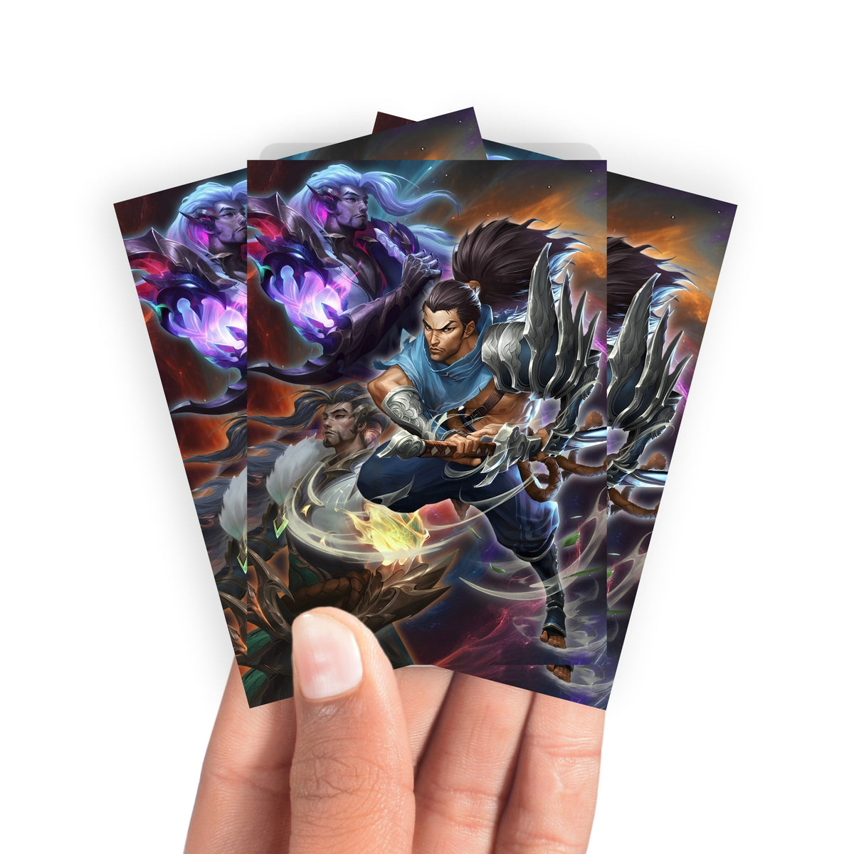 Keep your cards safe and stylish with our borderless card sleeves. Designed edge-to-edge to showcase your artwork, they offer a sleek, modern aesthetic. From LDB Duel, printed with the exclusive Yasuo | League of Legends design for a fresh, premium feel.Champion-yugioh-mtg-pokemon-card-protection-standard-japanese-dragon-shield-LDB-Duel-borderless
