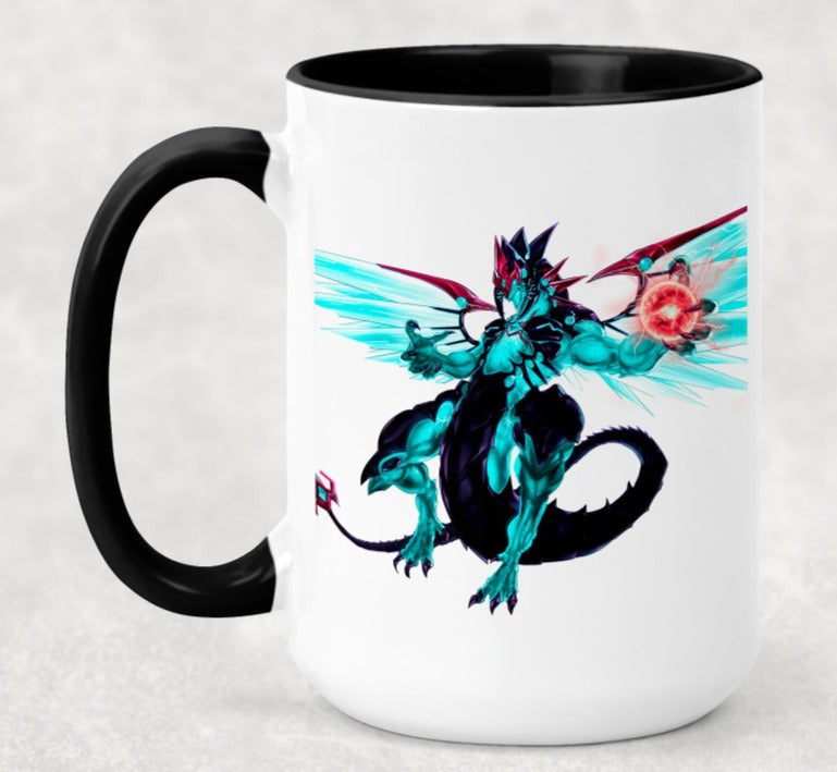 Galaxy Eyes Photon Dragon Mug from the yu-gi-oh trading card game and anime. Exlusive from LDB Duel. 15 oz mug with black rim.