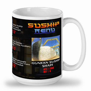 Suship Mug by LDB Duel! White 15oz mug featuring many different types of sushi.