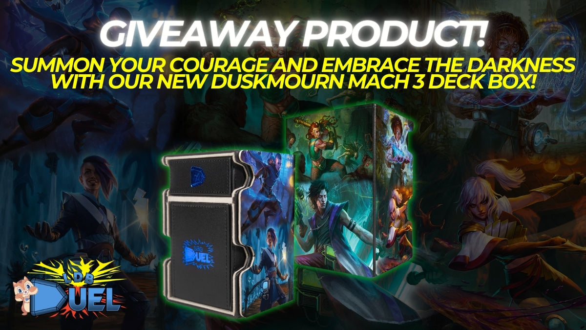Get into this week's Giveaway from LDB Duel. This week we have an awesome Mach 3 deck box featuring our Duskmourn: House of Horrors design. 