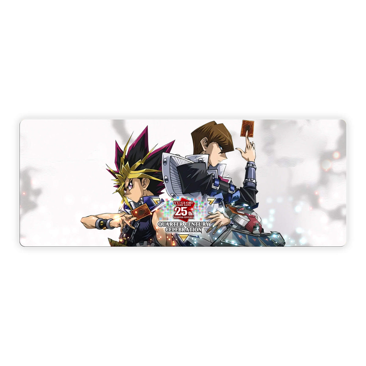 Level up your gaming setup from the LDB Duel featuring our exclusive 25th Anniversary Tin: Dueling Mirrors mouse pad! Designed for gamers who value precision and comfort, this 31x12 inch masterpiece boasts a soft cloth surface for ultra-smooth tracking and a non-slip rubber base for stability during intense battles. Stylish, durable, and machine washable, it's the ultimate accessory for your desk.Seto-Kaiba-yugioh-mtg-pokemon-custom-artwork-premium-durable-rubber-ldb-duel 