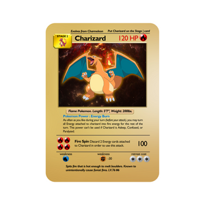 Charizard flies around the sky in search of powerful opponents. It breathes fire of such great heat that it melts anything. LDB Duel - Gold Silver Metal Card - Orica Card - TGC Card - Most Popular - Top Rated - World Championship - Card Sleeves - Alternate Art - Custom Card - Collector's Item - Character Featured - Yugioh - Magic the Gathering - Pokémon - Digimon