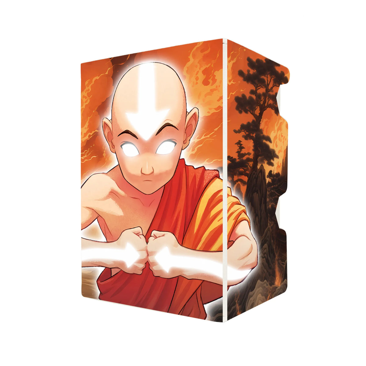 Here's another quality white deck box from LDB Duel featuring our exclusive Aang Avatar State art. Fits all types of trading card games, including Pokémon, Yu-Gi-Oh! and Magic The Gathering. The perfect card holder for the TCG player safely holds up to 100 double-sleeved cards. EVEN in extra thick sleeves. Comes with a pull-out dice tray. Aang-mtg-tcg-accessories-card-storage-LDB-Duel