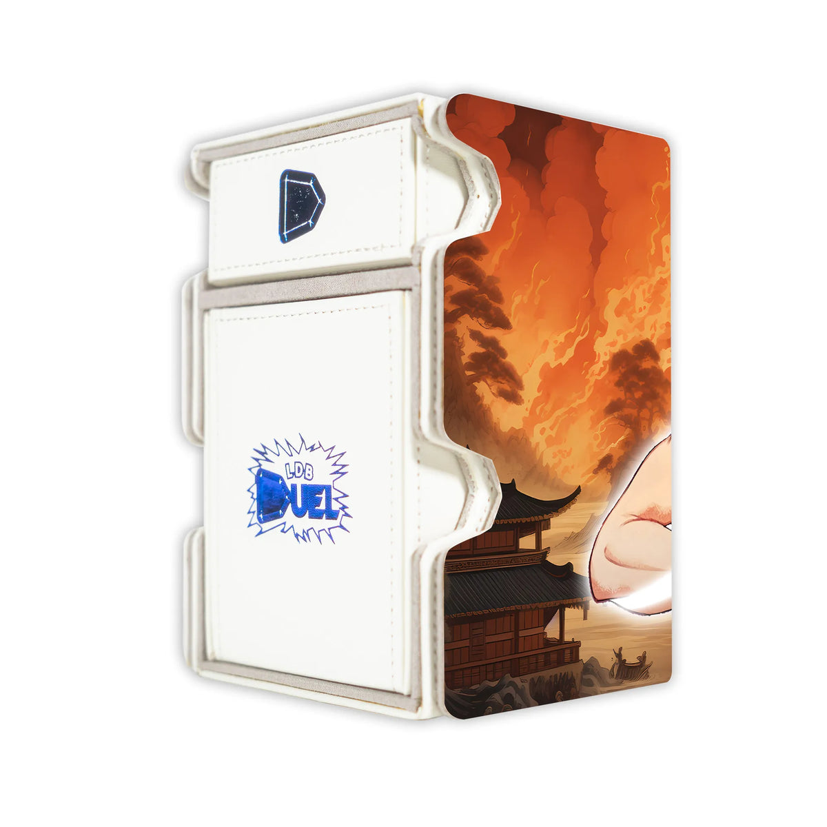 Here is the Right View of the Aang Avatar State Mach 3 White Deck Box. Airbending-mtg-deck-tray-dice-tray-LDB-Duel