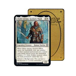 Level up your game with our custom-printed metal orica cards, featuring exclusive Abdel Adrian, Gorion's Ward artwork in gold metal. Durable, scratch-resistant, and embossed with the iconic Yu-Gi-Oh! card back, these slim orica cards fit perfectly in card sleeves. Human-Warrior-mtg-yugioh-pokemon-metal-card-embossed-design-custom-artwork-duel-accessories-ldb-duel