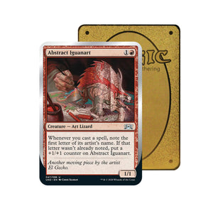 Level up your game with our custom-printed metal orica cards, featuring exclusive Abstract Iguanart artwork in gold metal. Durable, scratch-resistant, and embossed with the iconic Yu-Gi-Oh! card back, these slim orica cards fit perfectly in card sleeves. Art-Lizard-mtg-yugioh-pokemon-metal-card-embossed-design-custom-artwork-duel-accessories-ldb-duel