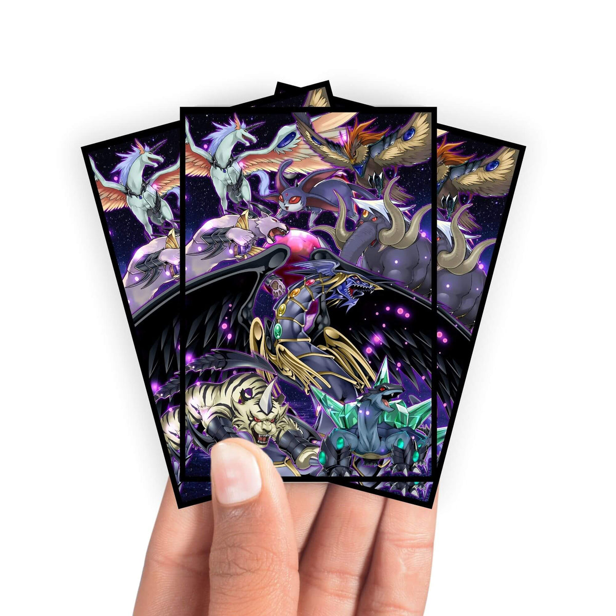 Enhance your cards with our elegant black border card sleeves, featuring a sleek, sophisticated design for a bold, modern aesthetic. From LDB Duel. Perfect for showcasing your collection, these sleeves are printed with our exclusive Advanced Crystal Beast design. Rainbow-Dragon-yugioh-mtg-pokemon-card-protection-standard-japanese-dragon-shield-LDB-Duel-black