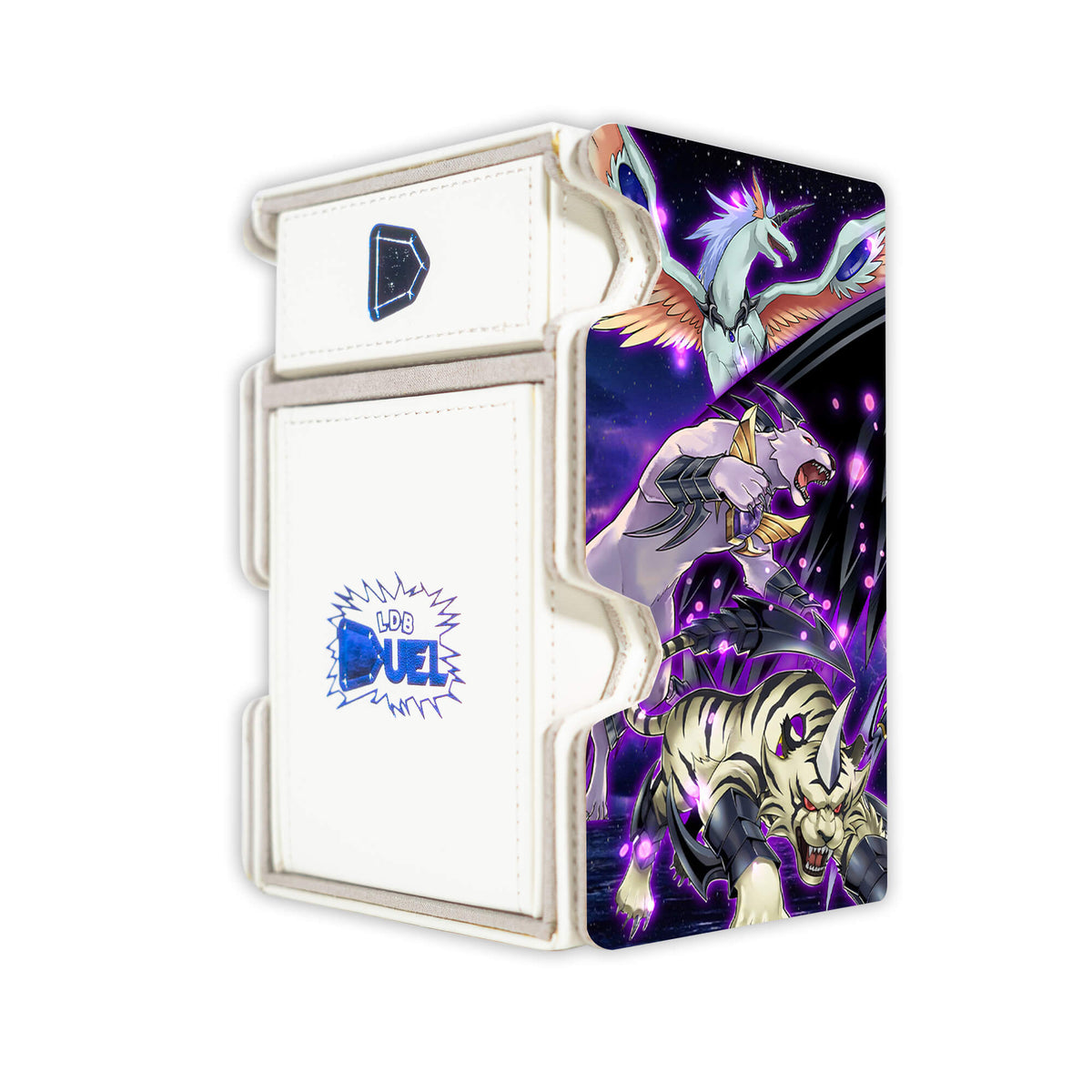 Here is the Right View of the Advanced Crystal Beast Mach 3 White Deck Box. Amber-Mammoth-yugioh-deck-tray-dice-tray-LDB-Duel