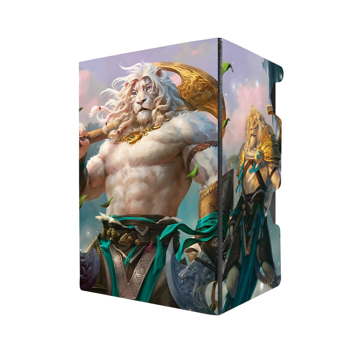 Here's another quality black deck box from LDB Duel featuring our exclusive Ajani - Legendary Planeswalker art. Fits all types of trading card games, including Pokémon, Yu-Gi-Oh! and Magic The Gathering. The perfect card holder for the TCG player safely holds up to 100 double-sleeved cards. EVEN in extra thick sleeves. Comes with a pull-out dice tray. Steadfast-mtg-tcg-accessories-card-storage-LDB-Duel