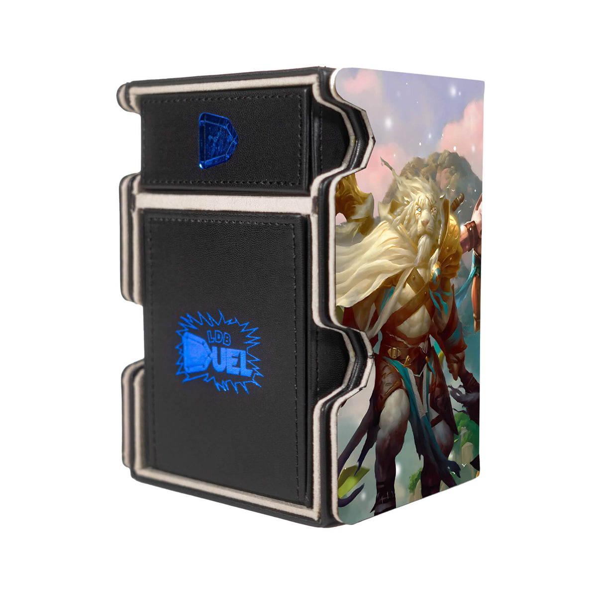 Here is the Right View of the Ajani - Legendary Planeswalker Mach 3 Black Deck Box. Vengeant-mtg-deck-tray-dice-tray-LDB-Duel