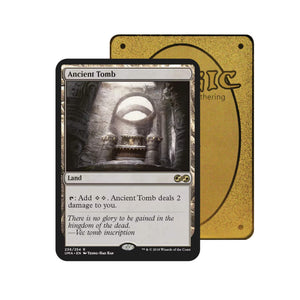 Level up your game with our custom-printed metal orica cards, featuring exclusive Ancient Tomb artwork in gold metal. Durable, scratch-resistant, and embossed with the iconic Yu-Gi-Oh! card back, these slim orica cards fit perfectly in card sleeves. Land-mtg-yugioh-pokemon-metal-card-embossed-design-custom-artwork-duel-accessories-ldb-duel