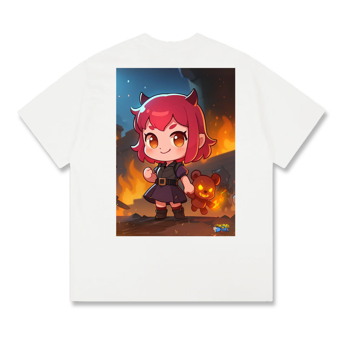 Level up your look with the premium Annie Fierry T-shirt design from LDB Duel. Crafted from soft, breathable cotton and finished with vibrant DTF printing, this white t-shirt is designed for comfort that lasts. Featuring a bold back design, it’s perfect for anime fans, TCG players, and gamers who want to stand out, whether at events, tournaments, or just relaxing with friends. LoL-anime-ygo-magic-tshirt-gaming-accesories-LDB-Duel