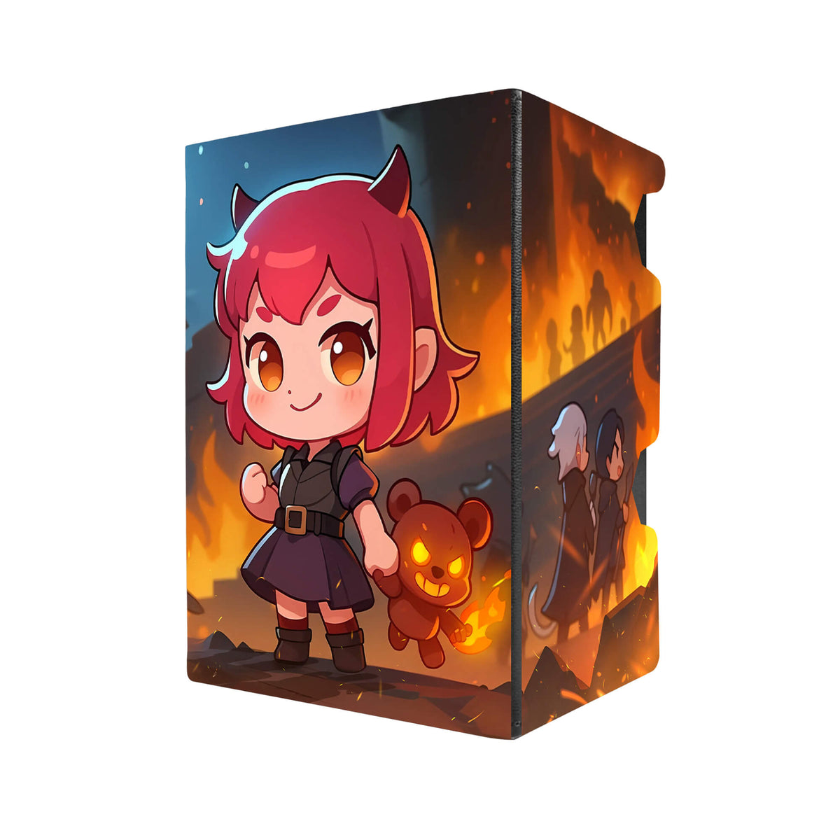 Here's another quality black deck box from LDB Duel featuring our exclusive Annie | League of Legends art. Fits all types of trading card games, including Pokémon, Yu-Gi-Oh! and Magic The Gathering. The perfect card holder for the TCG player safely holds up to 100 double-sleeved cards. EVEN in extra thick sleeves. Comes with a pull-out dice tray. Tibbers-anime-tcg-accessories-card-storage-LDB-Duel